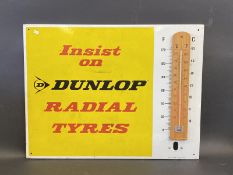 A Dunlop Radial Tyres enamel advertising thermometer by Burnham, lacking original tube, 26 1/2 x