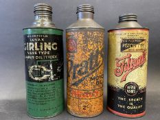 Three cylindrical quart cans including Pratts and Filtrate.