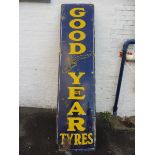 A large Goodyear Tyres rectangular enamel sign by Franco of London, 24 x 96".