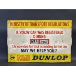 A Dunlop Ministry of Transport Regulations MOT due date chart sign, dated February 1967, 30 x 20".