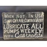 An original Castrolite rectangular tin advertising sign, relating to the lubrication of all pumps