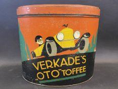 A very large Verkade's 'Oto' Toffee oval tin with an image of a motor car to each side.