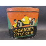 A very large Verkade's 'Oto' Toffee oval tin with an image of a motor car to each side.