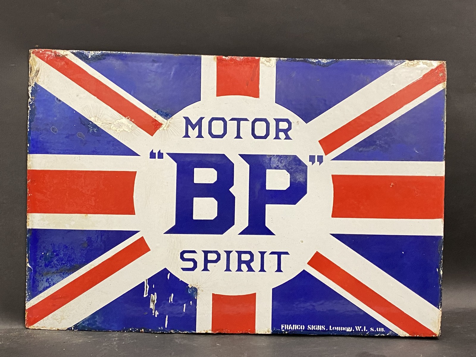 A BP Motor Spirit Union Jack double sided enamel sign with hanging flange, some older amateur - Image 5 of 7