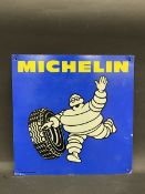 A small Michelin pictorial tin advertising sign of Mr. Bibbendum, dated 1982, 12 x 12".