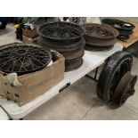 Eleven assorted wire wheels, some for parts only.