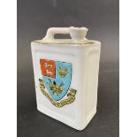 A crested ware porcelain miniature two gallon petrol can, promoting Hunstanton St. Edmunds.