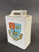 A crested ware porcelain miniature two gallon petrol can, promoting Hunstanton St. Edmunds.