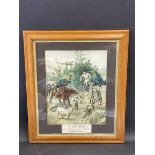 An Edwardian maple framed print titled 'Breaking the Record' advertising J. Sanders, Maker of the