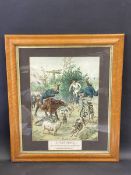 An Edwardian maple framed print titled 'Breaking the Record' advertising J. Sanders, Maker of the