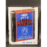 A 'Mazda' French double sided enamel sign with hanging flange, 14 1/2 x 18".