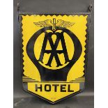A pair of AA Hotel enamel signs by Franco, mounted back to back in original frame in excellent