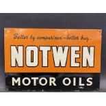 A small size Notwen Motor Oils rectangular tin advertising sign with good colour, 14 1/2 x 9 1/2".
