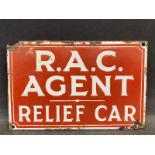 A rarely seen RAC Agent Relief Car rectangular enamel sign of good small size, 8 1/2 x 5 1/2".