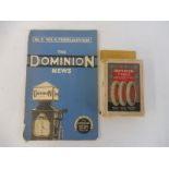 A Dominion News booklet for February 1939, plus a packet of Dominion branded playing cards.