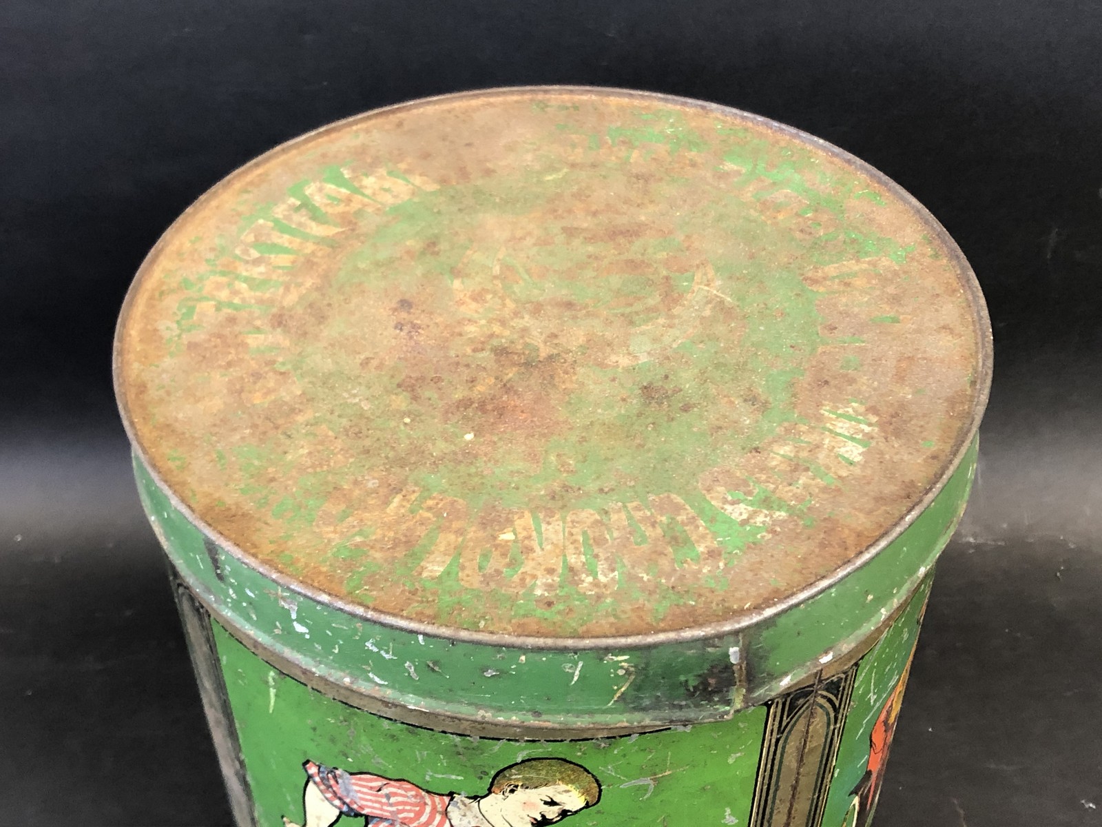 A large Continental cylindrical bonbon tin, illustrated all round with sporting teams plus an - Image 4 of 5