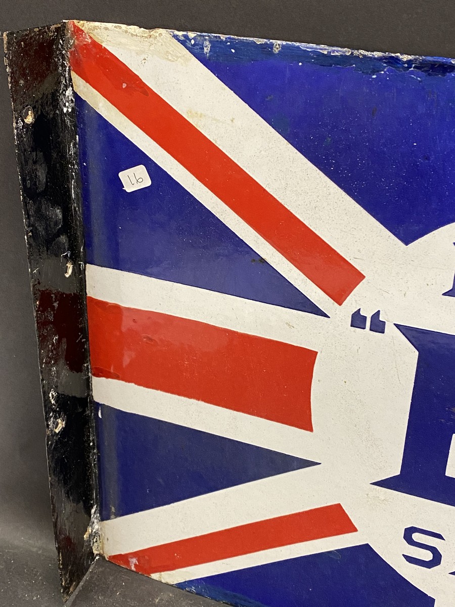 A BP Motor Spirit Union Jack double sided enamel sign with hanging flange, some older amateur - Image 2 of 7