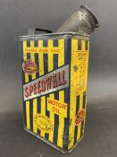 A Speedwell Motor Oil rectangular quart can.