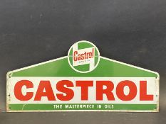 A Castrol Motor Oil cabinet/trolley tin double sided pediment sign, 19 x 9".