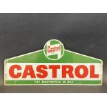 A Castrol Motor Oil cabinet/trolley tin double sided pediment sign, 19 x 9".