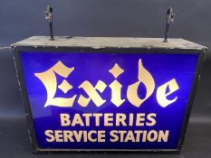 An Exide Batteries Service Station rectangular illuminated lightbox, one side damaged, 24 3/4" w x
