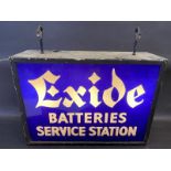 An Exide Batteries Service Station rectangular illuminated lightbox, one side damaged, 24 3/4" w x