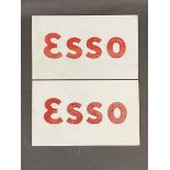 A pair of Esso milk glass petrol pump brand inserts, 8 1/2 x 5".