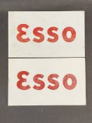 A pair of Esso milk glass petrol pump brand inserts, 8 1/2 x 5".