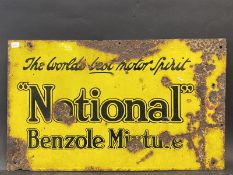 A National Benzole Mixture double sided enamel sign with flattened hanging flange, 20 x 12".