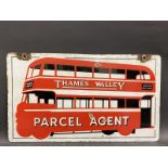 A Thames Valley Parcel Agent double sided enamel sign by Reliance of Twickenham, 18 x 10 1/2".