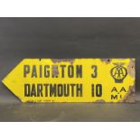 An AA & MU double sided directional enamel sign pointing towards Paignton and Dartmouth, by