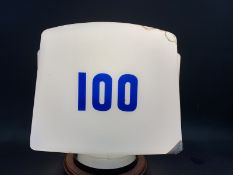 A glass petrol pump globe bearing the number '100', made by Hailware, damaged.