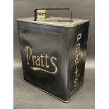 A Pratts two gallon petrol can, appears to be original with the gilded lettering.