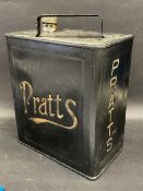 A Pratts two gallon petrol can, appears to be original with the gilded lettering.