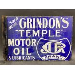 A Grindon's 'Temple' Motor Oil & Lubricants rectangular double sided enamel sign with hanging