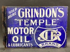 A Grindon's 'Temple' Motor Oil & Lubricants rectangular double sided enamel sign with hanging