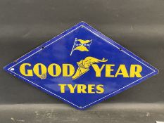 A Goodyear Tyres lozenge shaped double sided enamel sign by Imperial, 31 1/2 x 19".