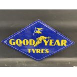 A Goodyear Tyres lozenge shaped double sided enamel sign by Imperial, 31 1/2 x 19".