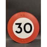 A 30mph road sign, repainted front, 18" diameter.