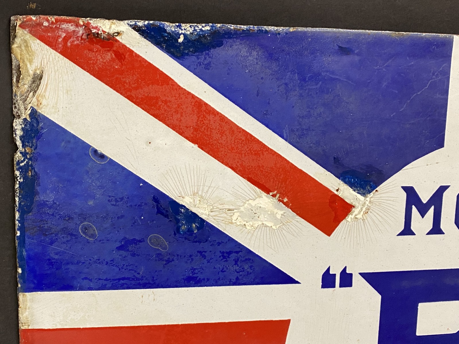 A BP Motor Spirit Union Jack double sided enamel sign with hanging flange, some older amateur - Image 6 of 7