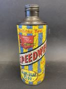 A Speedwell Motor Oil cylindrical quart can.