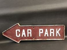 An unusual cast iron 'Car Park' directional sign, 33 x 10 3/4".