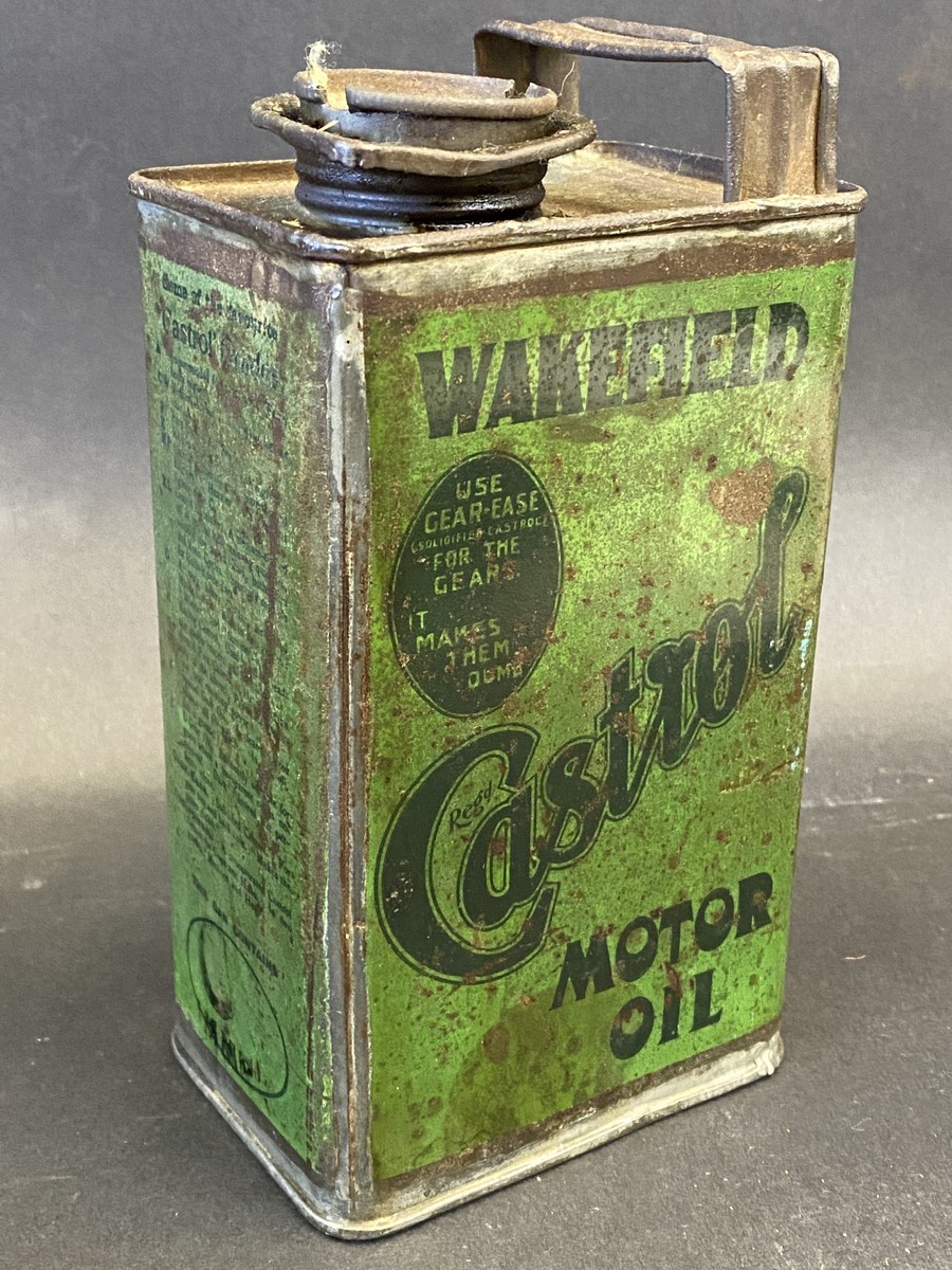 An early Wakefield Castrol Motor Oil quart rectangular can, all green version. - Image 2 of 4