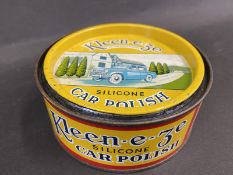 A Kleen-e-ze car polish tin in excellent condition, with an image of a 1950s car to the lid.