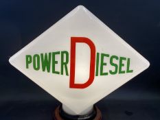 A Power Diesel lozenge shaped glass petrol pump globe by Hailware, fully stamped underneath 'This