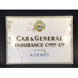 A Car & General Insurance Corporation Limited Agency tin fronted showcard with image to the centre