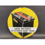 A Lucas Batteries pictorial circular enamel sign, 24" diameter.