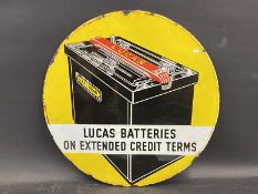 A Lucas Batteries pictorial circular enamel sign, 24" diameter.