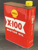 A red Shell X-100 Motor Oil can.