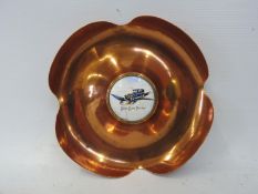 A Blue Bird Petrol copper advertising ashtray with enamel disc inset to the centre.